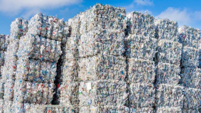 Baled plastic waste for solid recovered fuel storage